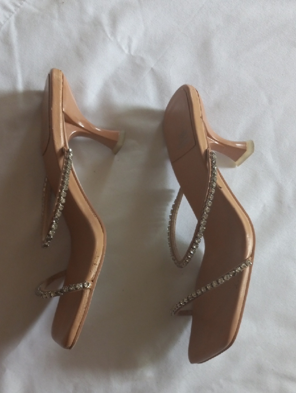 Jeffrey Campbell Tan Rhinestone-Strap Square-Toe Heels Sz.6.5 - Picture 3 of 6